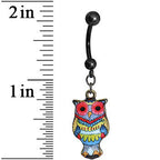 Red Flower Power Artistic Owl Dangle Belly Ring