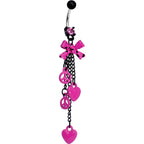 Pink Gem Peace Love and Bow Dangle Belly Ring