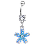 Clear Gem Sparkling Paved Aqua Star Flower Dangle Belly Ring