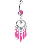 Pink Gem Heart Full of Dreamcatcher Dangle Belly Ring