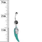 Black Gem On the Green Wing of an Angel Dangle Belly Ring
