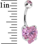 Rose Pink Crystal Heart Belly Ring Created with Crystals