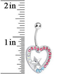 Clear Pink and Aqua Gem Hollow Heart Star Belly Ring