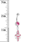 Pink Gem Paved Fleur de Lis Dangle Belly Ring