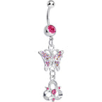Pink Gem Butterfly and Trinity Knot Dangle Belly Ring