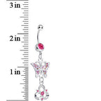 Pink Gem Butterfly and Trinity Knot Dangle Belly Ring