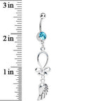 Aqua Gem Bowtie and Angel Wing Dangle Belly Ring