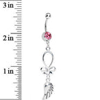 Pink Gem Bowtie with Angel Wing Dangle Belly Ring