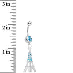 Aqua Gem Elegant Eiffel Tower Dangle Belly Ring