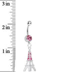Pink Gem Elegant Eiffel Tower Dangle Belly Ring