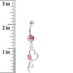 Pink Gem Opening Hollow Heart Twist Dangle Belly Ring