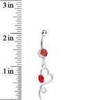 Red Gem Opening Hollow Heart Twist Dangle Belly Ring