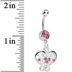 Pink Gem Opulent Scrolled Heart Dangle Belly Ring