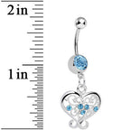 Aqua Gem Opulent Scrolled Heart Dangle Belly Ring