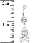 Crystalline Gem Glam Skull and Crossbones Dangle Belly Ring