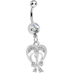 Crystalline Gem Love Tied in a Bow Heart Dangle Belly Ring