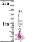Crystalline Pink Gem Paved Layered Star of David Dangle Belly Ring