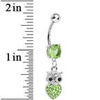 Light Green Gem and Paved Heart For the Love of Owls Dangle Belly Ring
