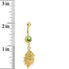 Light Green Gem Gold Plated Delicate Drifting Leaf Dangle Belly Ring