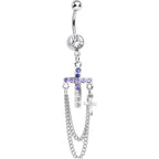 Purple Gem Cross Chain Dangle Belly Ring