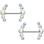 14G 5/8 Aurora Gem Steel Round Quintent Nipple Barbell Set