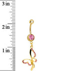 Pink Gem Gold Plated Breathtaking Butterfly Dangle Belly Ring