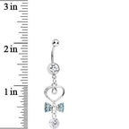 Clear CZ Drop Aqua Gem Bow Half Paved Heart Dangle Belly Ring