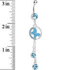 Aqua Cubic Zirconia Drops Encircled Butterfly Dangle Belly Ring