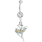 Clear Gem Multi Colored Tutu Ballerina Dangle Belly Ring