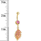 Pink Gem Gold Plated Delicate Drifting Leaf Dangle Belly Ring