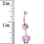 Pink Gem Black Tie Affair Swanky Crystal Cat Head Dangle Belly Ring