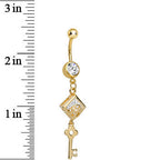 Clear Gem Gold Plated Key to My Diary Dangle Belly Ring