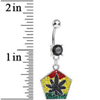 Black Gem Paved Pentagon Rasta Flag Pot Leaf Dangle Belly Ring