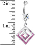 Clear Gem Double Clear and Pink Paved Diamond Dangle Belly Ring