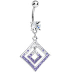 Clear Gem Double Clear and Purple Paved Diamond Dangle Belly Ring
