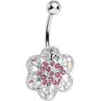 Pink Aurora Gem Dazzling Daisy Flower Belly Ring