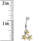 Topaz Yellow Gem Trio of Flowers Belly Ring
