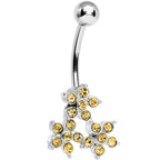 Topaz Yellow Gem Trio of Flowers Belly Ring