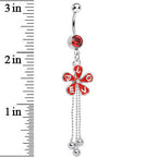 Red Gem Blooming Love Red Spring Flower Dangle Belly Ring