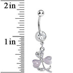 Clear Gem Light Purple Pearlescent Petals Flower Dangle Belly Ring