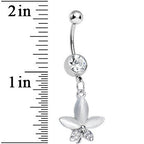 Clear Gem Blooming White Pearly Flower Dangle Belly Ring