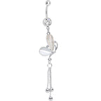Clear Gem White Pearlescent Butterfly Dangle Belly Ring