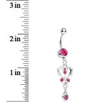 Pink Gem Swirling Vines and Hearts Dangle Belly Ring