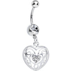 Clear Gem Flattering Hollow Heart Dangle Belly Ring