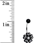 Clear Gem Midnight Black Five Petal Flower Belly Ring