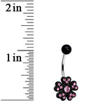 Pink Gem Midnight Black Five Petal Flower Belly Ring