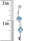 Aqua Gem Antique Magic Heart Key Dangle Belly Ring