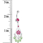 Pink Gem Green Crystal Drops Pink Flower Chandelier Belly Ring