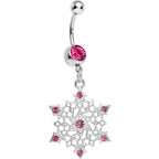 Pink Gem Delicate Winter Snowflake Dangle Belly Ring