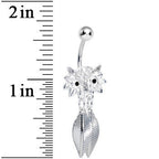 Crystalline Gem Gleaming Feathers Surprised Owl Dangle Belly Ring